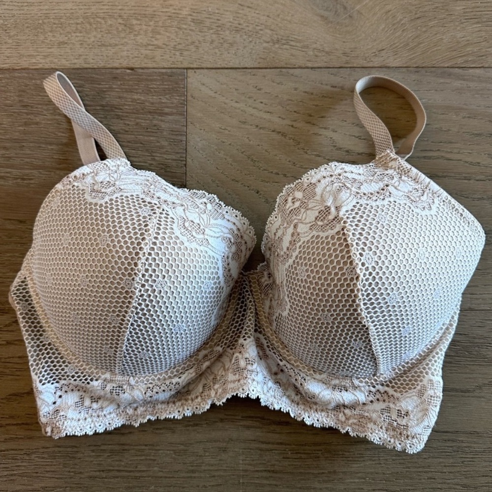 Josie by Natori Lace Balconette Bra 34DD – Nude Mesh Overlay